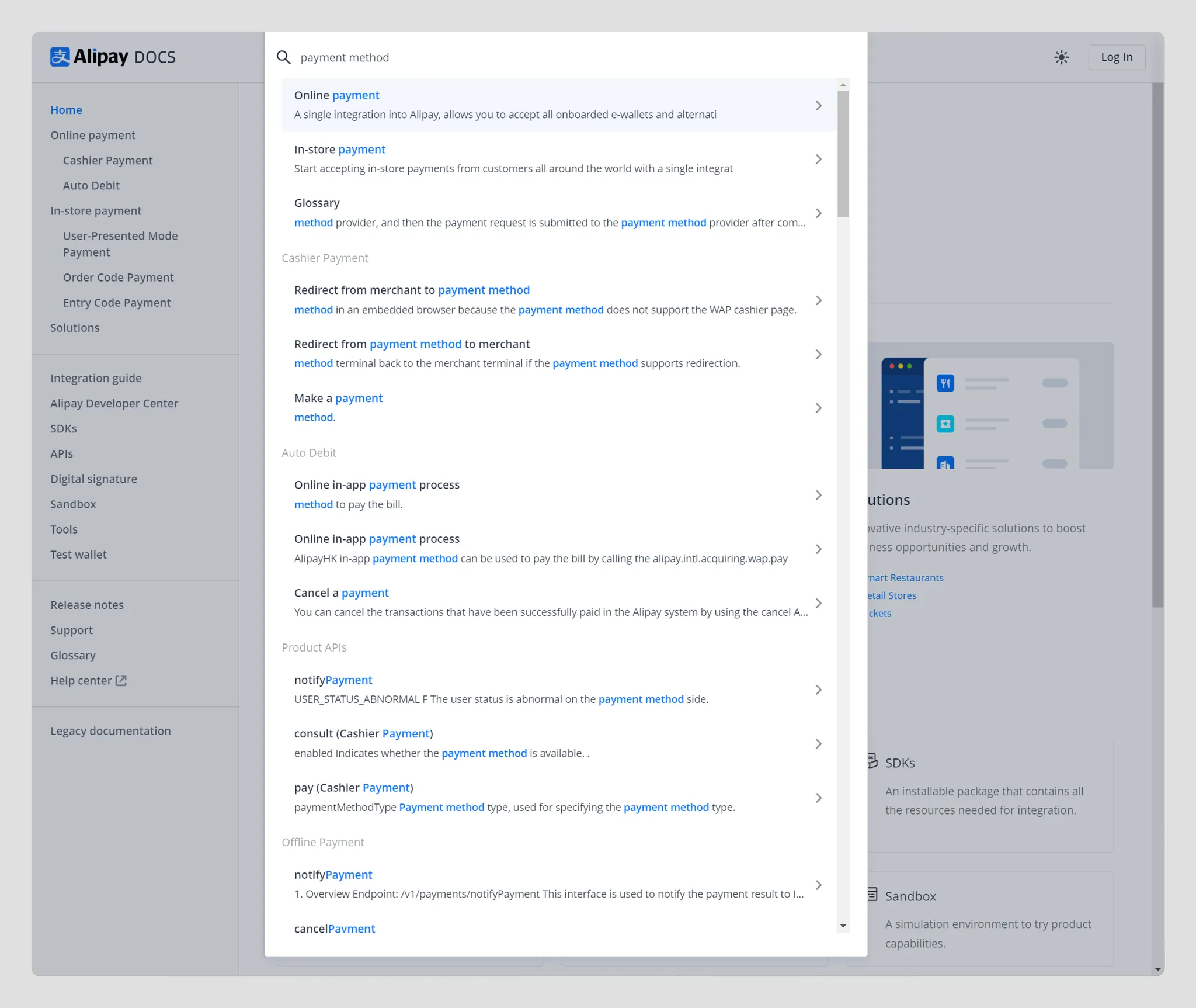 Searching - screenshot from the doc center