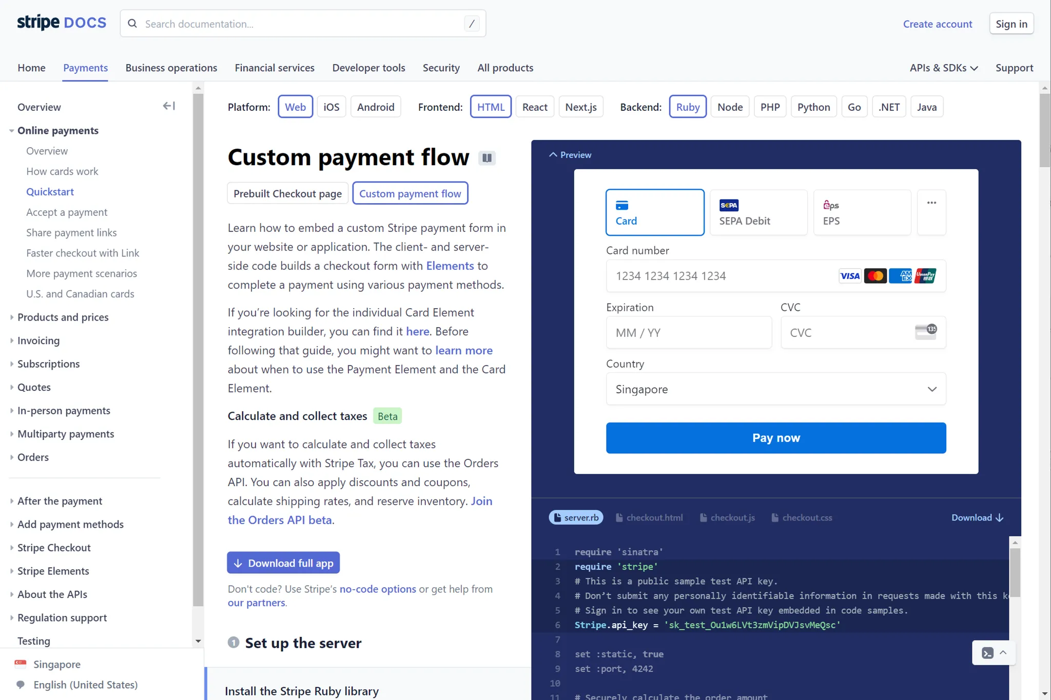 Stripe Online Payment Quickstart